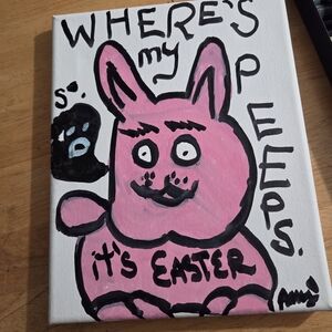 Pink Bunny Canvas Wall Art - Where's My Peeps? I Made This Easter Painting .